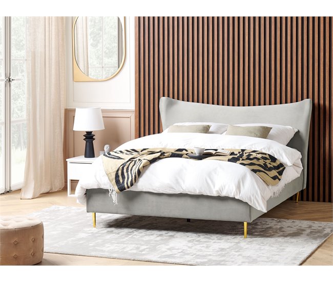 Beliani Cama con somier Terciopelo CHALEIX 168x212 Gris Claro