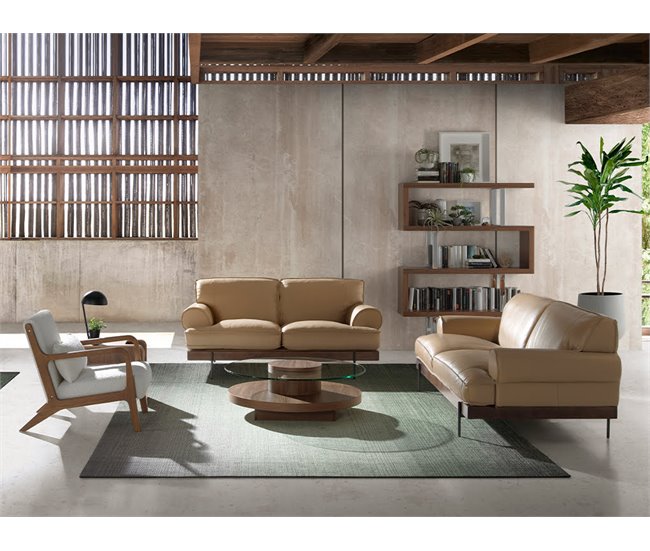 ANGEL CERDA Sillón tela blanco Nogal