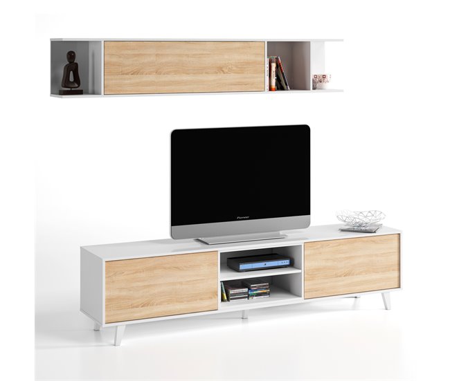 Mueble TV Kira 1 Estante 2 Puertas Roble/Blanco Blanco