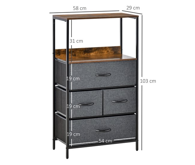 Armario de Salón Tela no Tejida, Metal, MDF HOMCOM 58 Gris