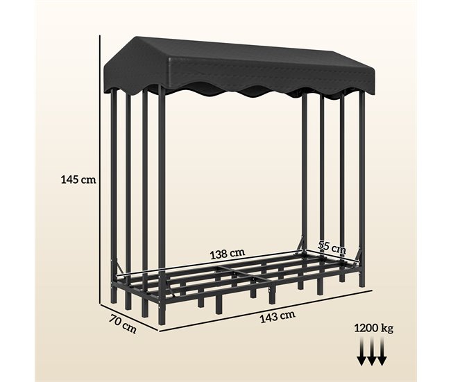 Estante para Leña Metal, Tela Oxford Outsunny Negro