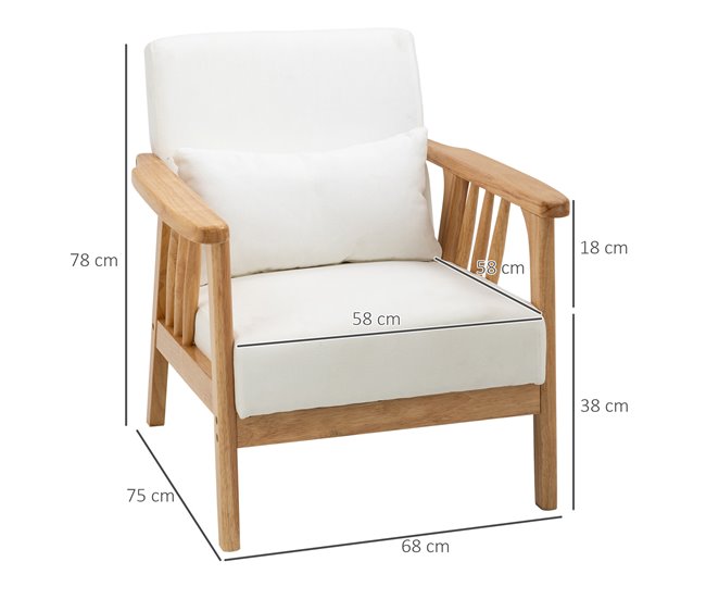 Butaca de Salón Terciopelo, Espuma, Madera de Caucho HOMCOM Crudo