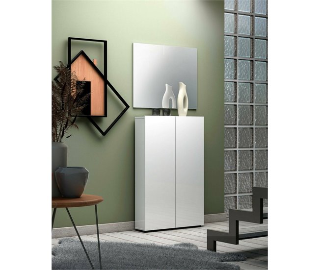 Armario multiusos 2 puertas efecto madera 70 Blanco Brillo