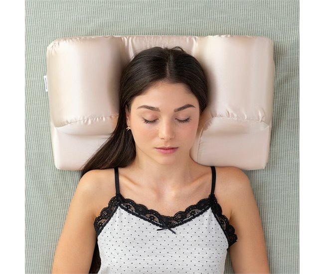 Almohada Cervical Antiarrugas con Funda de Satén Beige