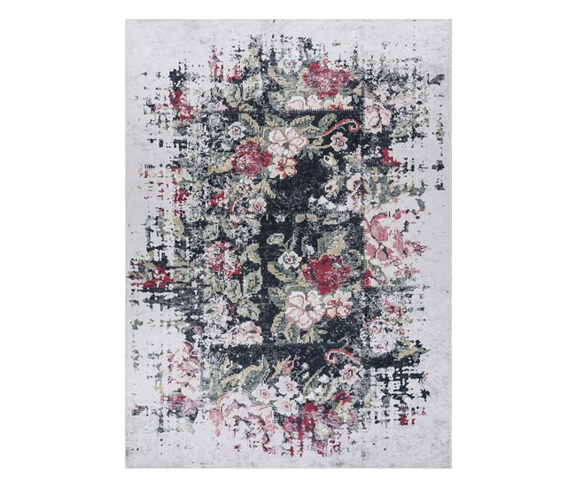 Alfombra lavable ANDRE 1816D flores vintage 160x220 Blanco/ Gris