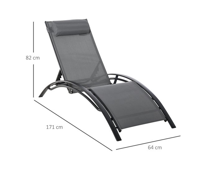 Tumbona Reclinable Aluminio, Texteline Outsunny Gris