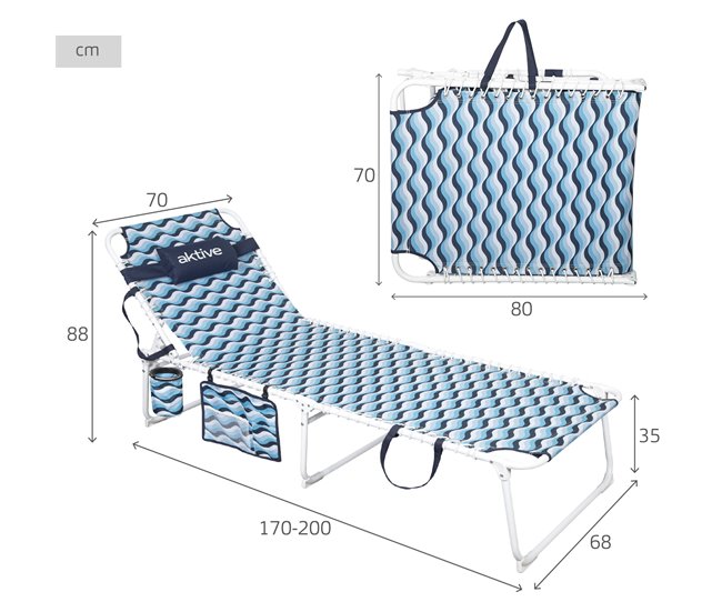 Aktive Tumbona plegable de playa reclinable en 4 posiciones Azul