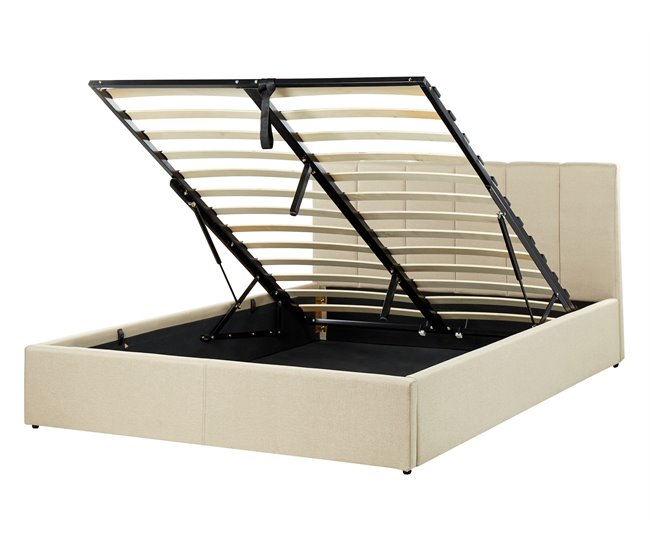 Beliani Cama con almacenaje Poliéster DREUX 151x214 Beige
