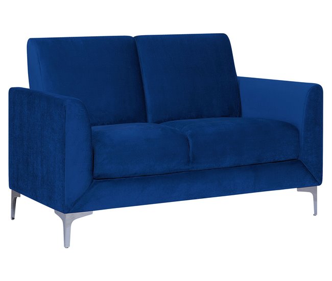 Beliani Sofá de 2 plazas Terciopelo FENES Azul Marino