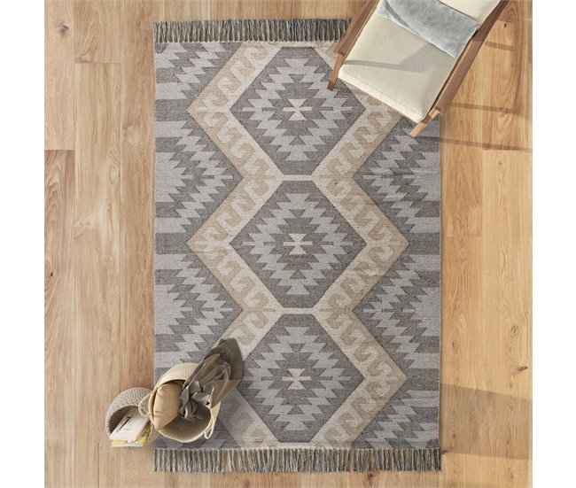 Alfombra étnica kilim con flecos CHANDIA - ATTICGO 160x230 Azul
