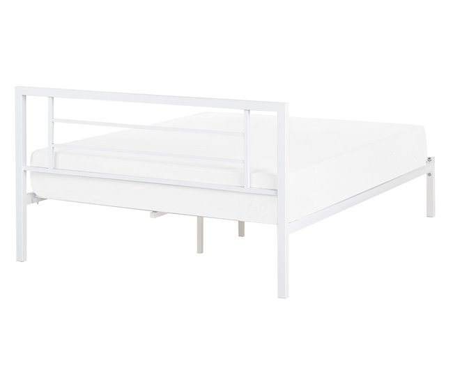 Beliani Cama con somier Metal CUSSET 147x209 Blanco
