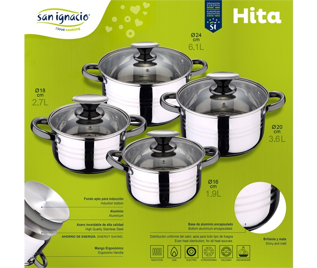 Set De Olla A Presión 5 L Sip Duna + Batería Cocina 8 Piezas Sip Cromo