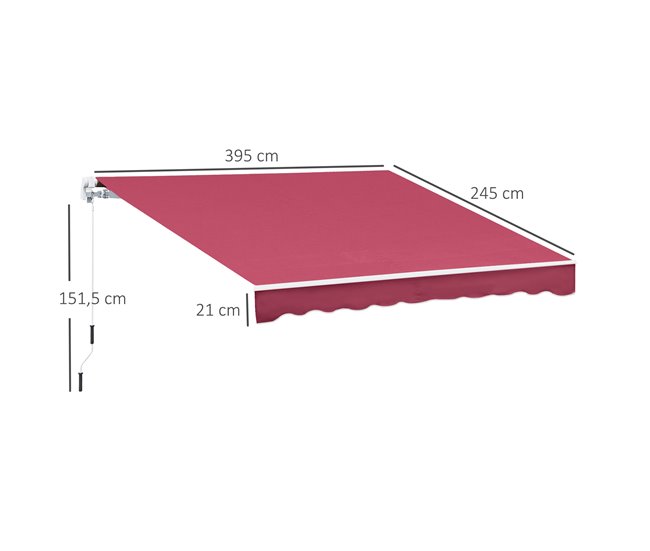 Toldo Manual Plegable Poliéster, Metal Outsunny 395x245 Rojo