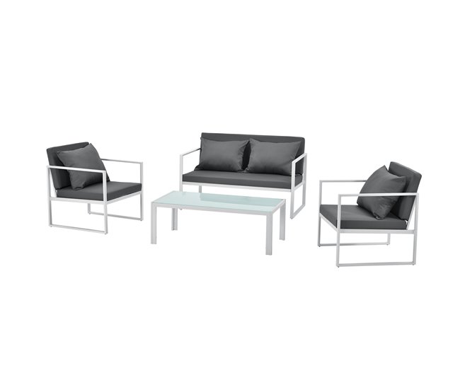 [casa.pro] set de muebles de jardín 2 x sillas sofá mesa Blanco