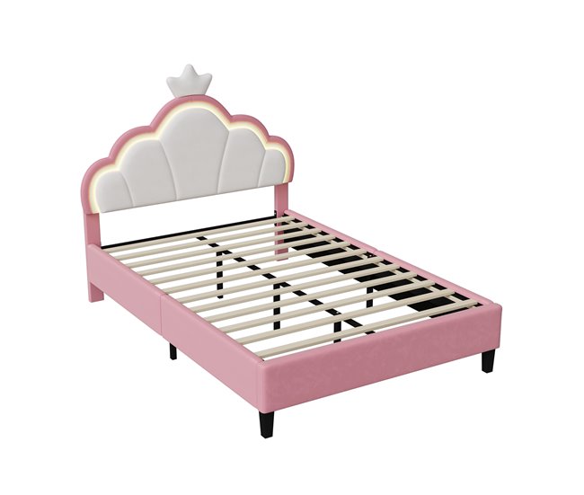 Cama, LED, Cama infantil, Cama juvenil, Cama doble 94x203 Rosa