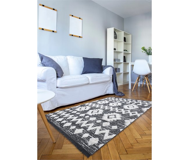 Alfombra ECO sisal BOHO MOROC Etno Zigzag 22319 franjas 117x170 Gris