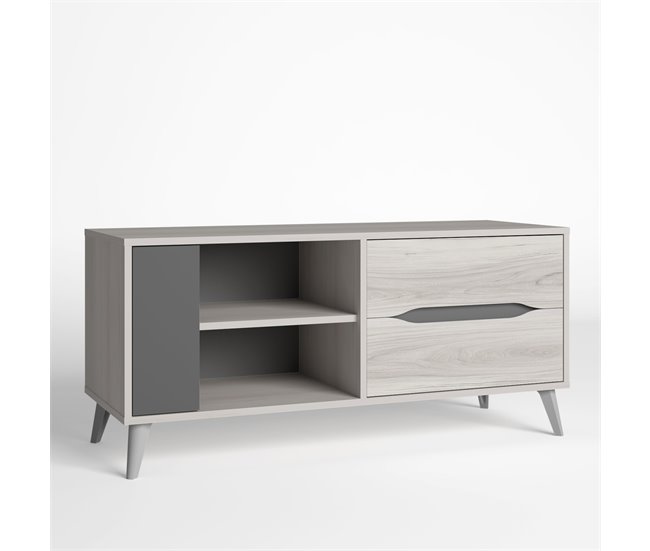 Mueble TV Orly 1 Puerta y 2 cajones Roble Claro/Gris Gris