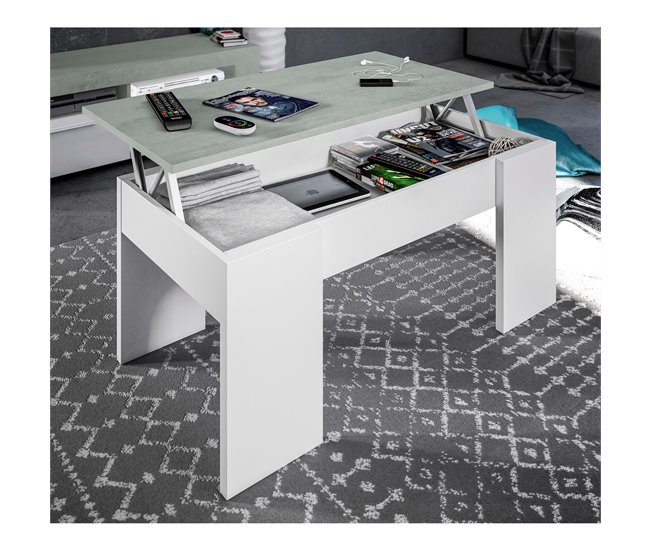 Mesa de centro elevable LINE II blanco y cemento Blanco/ Gris