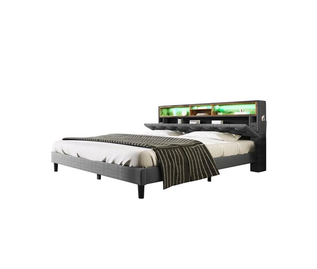 Cama de matrimonio de madera maciza Gris