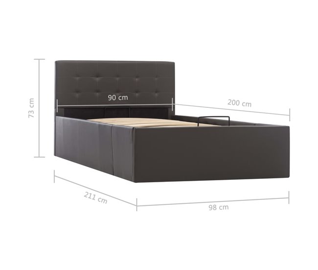 Cama canapé hidráulica cuero sintético 90x200 Gris