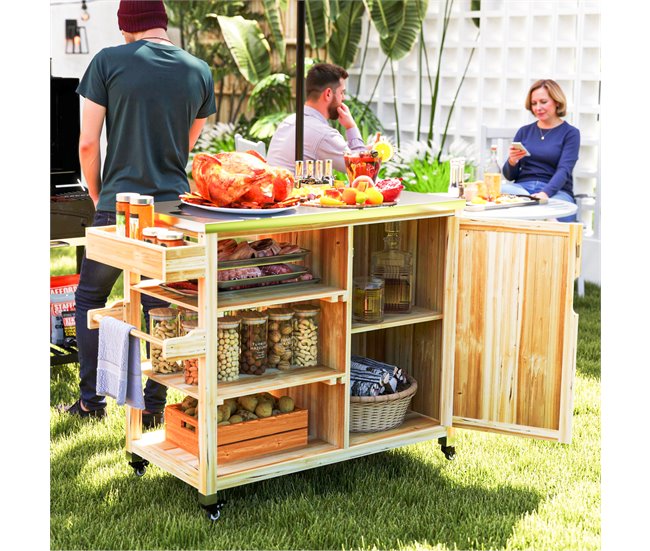 Carrito de Parrilla Acero, Madera de Abeto Outsunny Marron