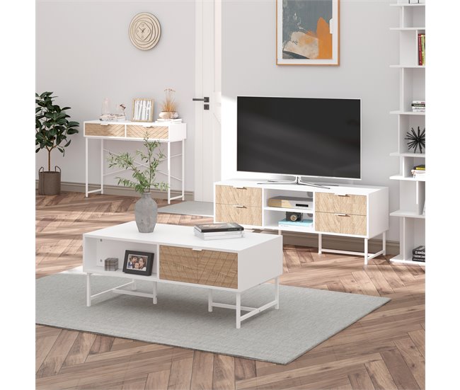 Mesa de Consola Metal, Melamina de Madera HOMCOM 100 Blanco