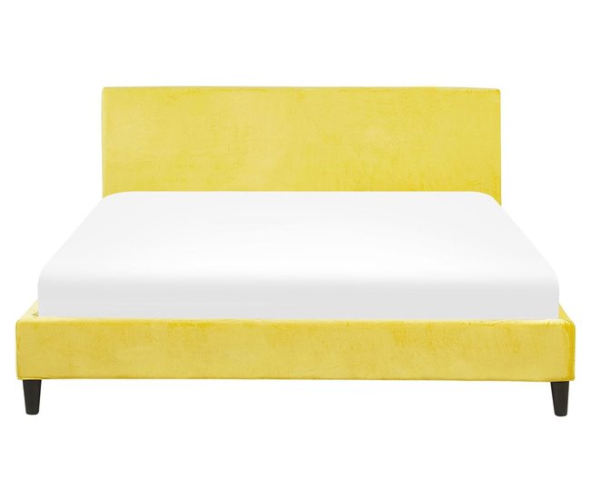 Beliani Cama con somier Terciopelo FITOU 170x214 Amarillo