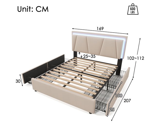 Camas de matrimonio 169x207 Beige