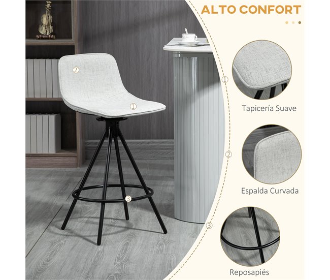 Taburetes de Cocina Poliéster, Espuma, Acero, Tablero Multicapa Gris