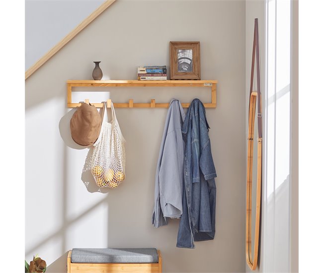 Perchero de Pared con Ganchos bambú FHK06-N SoBuy Madera