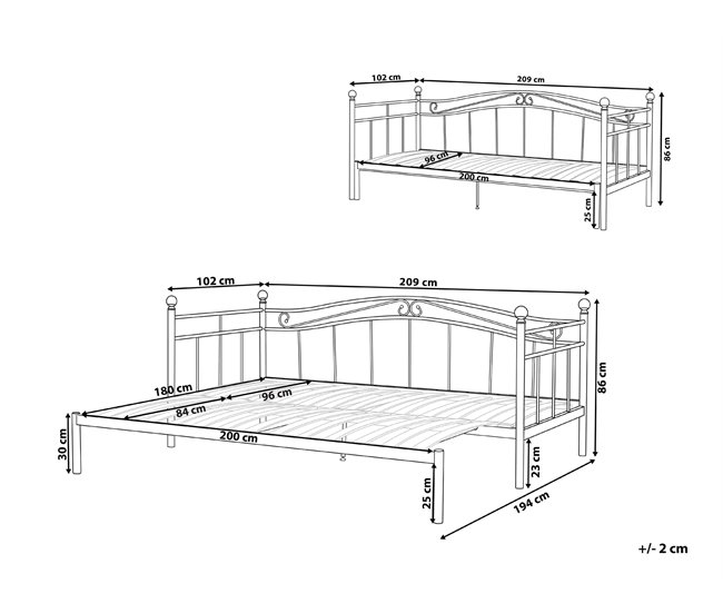 Beliani Cama con somier Metal TULLE 102x209 Negro
