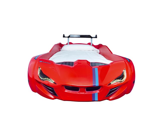 Cama coche LE MANS 90x190cm con luces led Rojo