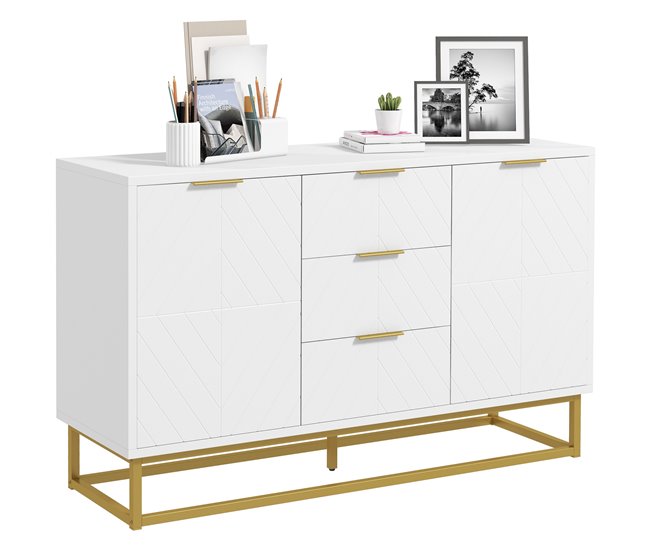 Aparador Auxiliar MDF, Metal HOMCOM, hogar - muebles de comedor 120 Blanco