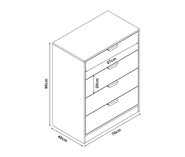 Aparador Varkaus con 4 cajones MDF 70 Natural/ Blanco