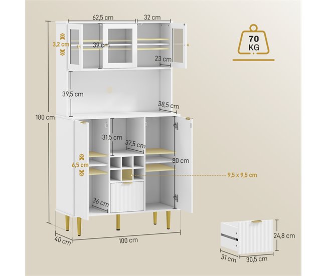 Alacena de Cocina MDF HOMCOM, hogar - cocina Blanco