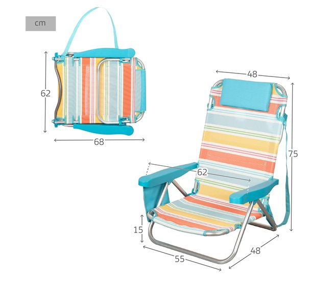 Aktive Silla plegable playa, aluminio, 5 posiciones y bolsillo Multicolor