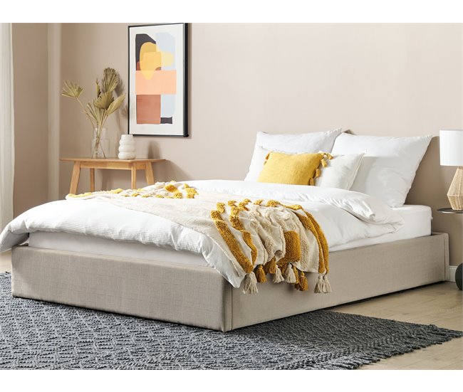 Beliani Cama con somier Poliéster DINAN 167x214 Beige
