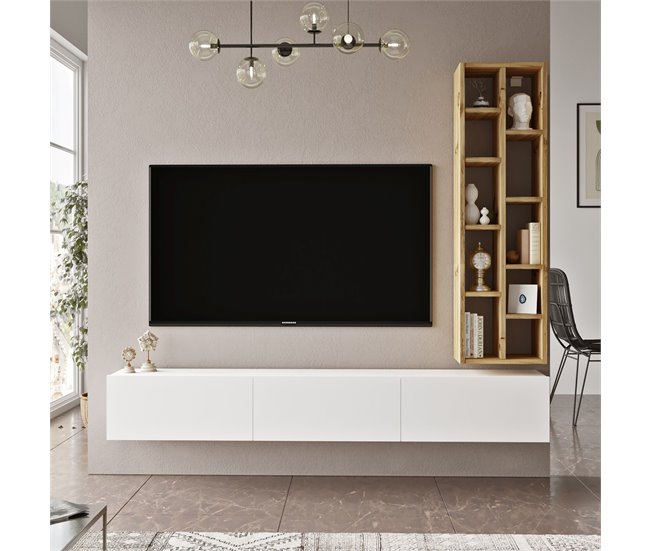 Mueble Para Tv Y Estantería Luvio Blanco