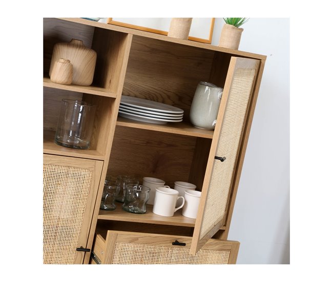 Aparador Alto con Fachadas de Ratán Madera