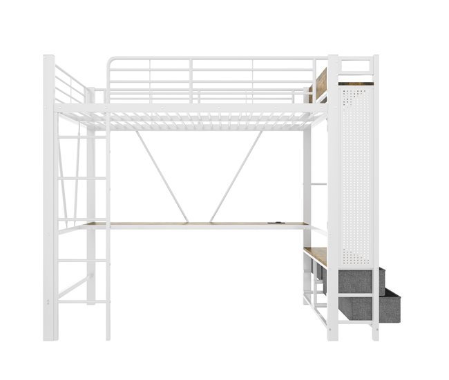 Cama alta para niños 95x227 Blanco/ Madera