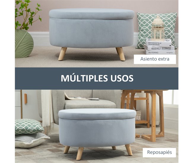 Otomano Puff Poliéster, Espuma, Madera de Caucho HOMCOM 71x51 Gris