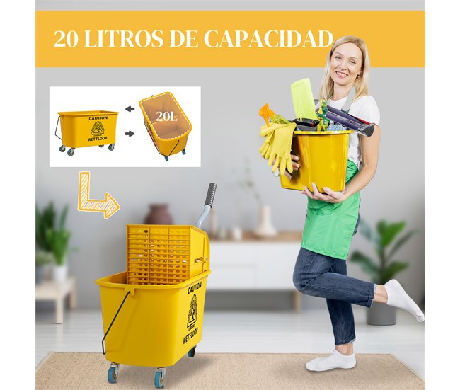 Cubo de Fregona PP HOMCOM, ferretería - lavandería y limpieza Amarillo