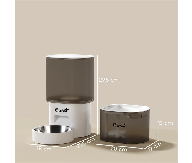 Conjunto Comedero Fuente ABS, Acero Inoxidable 201 PawHut Blanco