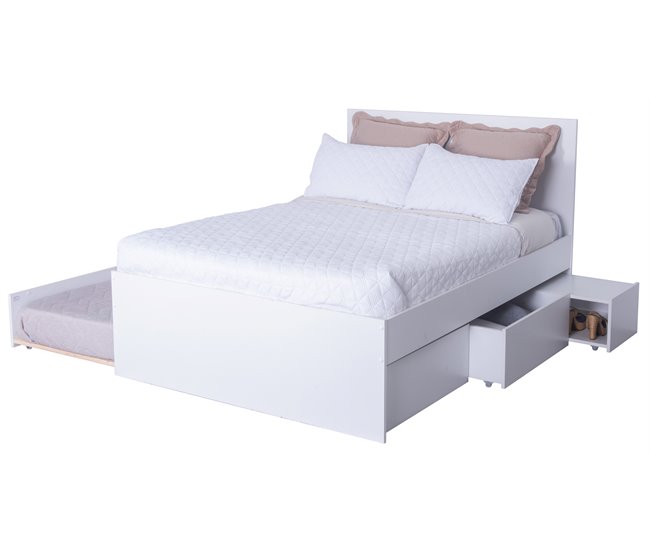 Cama nido ALPHA 140x190cm 2 cajones 1 mesita y cama blanco Blanco