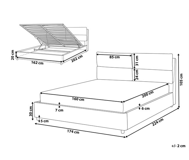 Beliani Cama con somier Terciopelo BATILLY 174x224 Gris