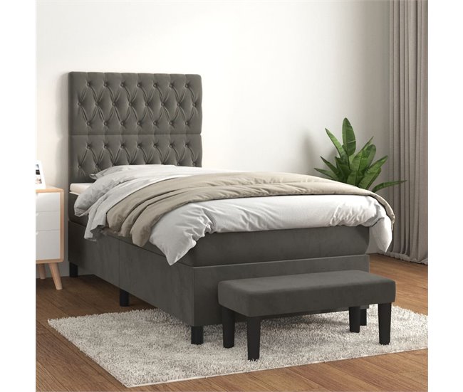 Cama box spring 100x200 Gris Oscuro