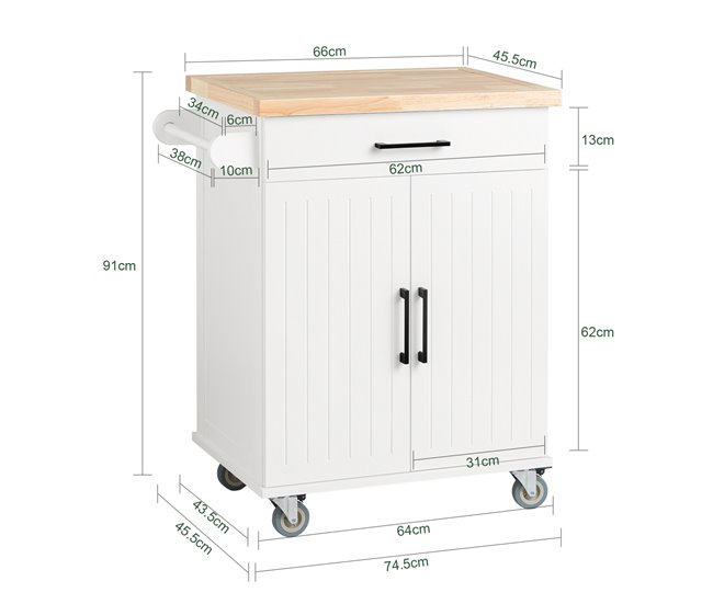 Carrito de Cocina con 2 Puertas y 1 Cajón FKW119-WN SoBuy Blanco