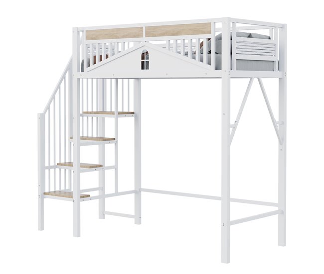 Cama alta para niños 95x255 Blanco