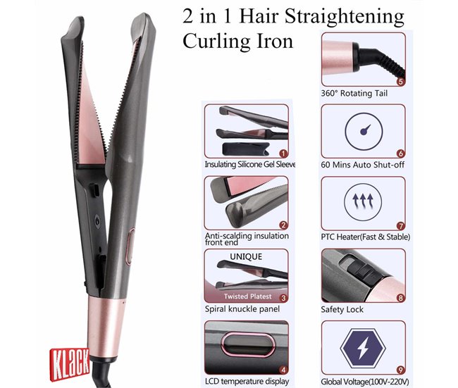 Plancha de Pelo Profesional Ondulador de Cerámica Tormalina KLACK® Negro