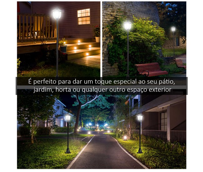 Farola Solar Plástico, Acero Inoxidable Outsunny Negro